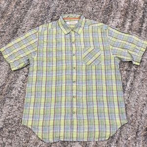 Tommy Bahama 100% linen plaid button down short sleeve men’s shirt, size medium